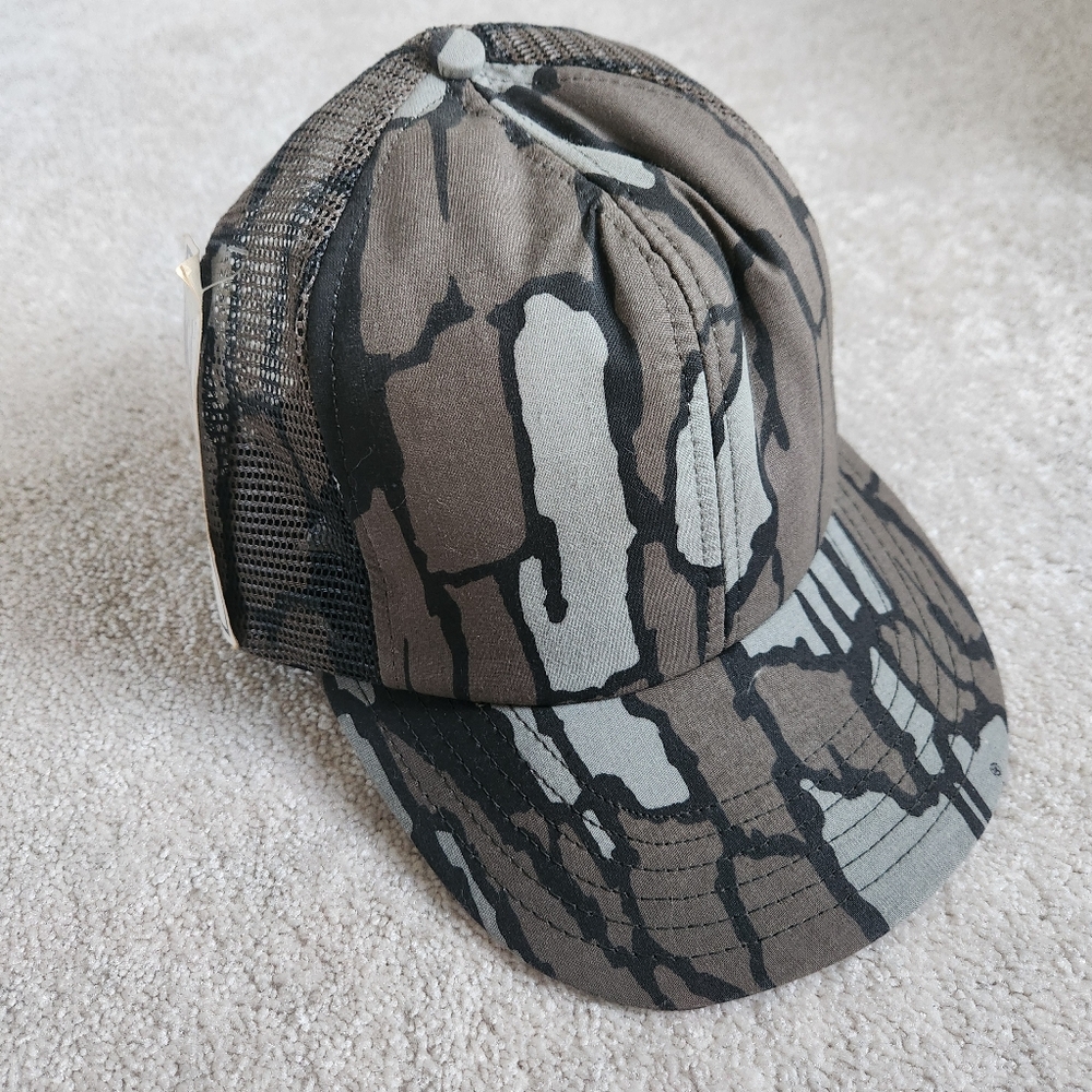 Vintage Genuine Jim Crumley's TREBARK Camo Mesh Snapback Trucker Hat NWT
